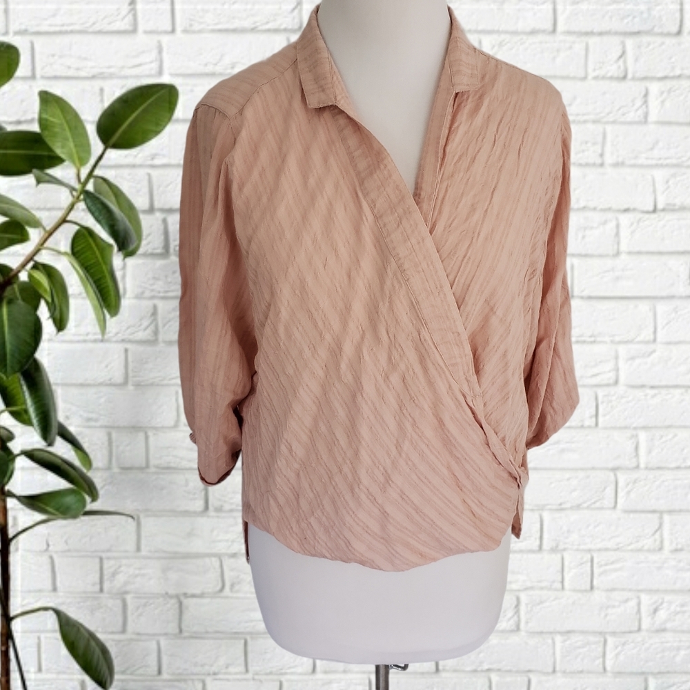 Elan Faux Wrap Style Collared Blouse M/L - Picture 1 of 7